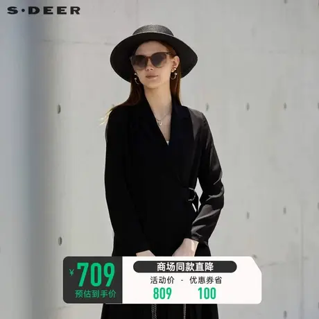 sdeer圣迪奥女装夏OL风休闲西装领收腰短款薄款西装外套S222Z2204图片