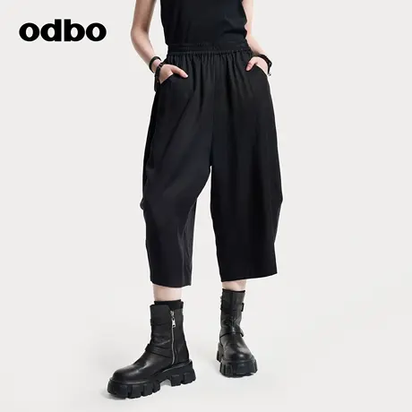 odbo/欧迪比欧原创设计休闲裤2025春夏新款中长款简约七分灯笼裤商品大图