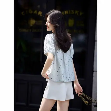 时尚气质衬衫2024年夏季新款女圆领百搭可爱休闲泡泡衫短袖上衣商品大图