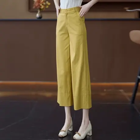 时尚百搭九分休闲阔腿裤女2025夏季新款莫代尔艾草窄版西装直筒裤商品大图