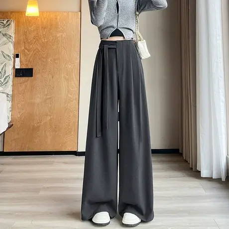 设计感系带西装大阔腿裤女春季新款高腰垂感宽松休闲高级感拖地裤商品大图