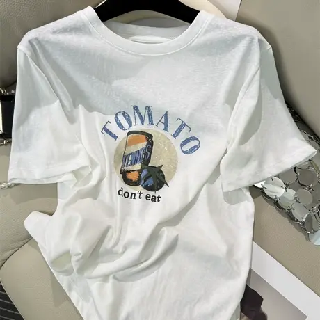 凉快雪花棉T恤女薄款透气正肩显瘦2025超火减龄宽松短袖上衣夏日商品大图