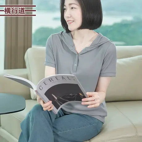 连帽纯色休闲宽松短袖大码女装夏季新款打底衫半袖T恤上衣服纯色图片