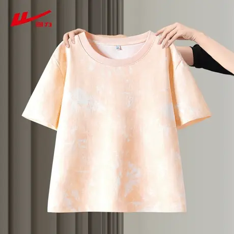 回力轧染短袖t恤女2025夏新款时尚纯棉短款上衣圆领正肩半袖体恤图片