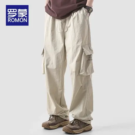 罗蒙冰丝工装裤男士夏季薄款宽松伞兵休闲裤子美式潮牌多口袋长裤图片