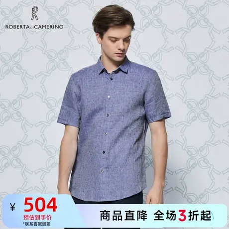 ROBERTA诺贝达夏季新款男装衬衣休闲亚麻薄款短袖衬衫男图片