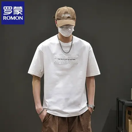 罗蒙2025新款男士短袖休闲T恤夏季钢印字母冰丝薄款简约上衣薄N1Z商品大图