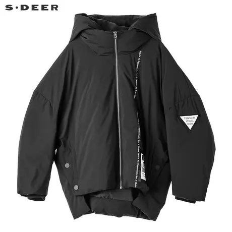 sdeer圣迪奥2018冬装新款酷感撞色趣味字母连帽厚羽绒服S18482424商品大图