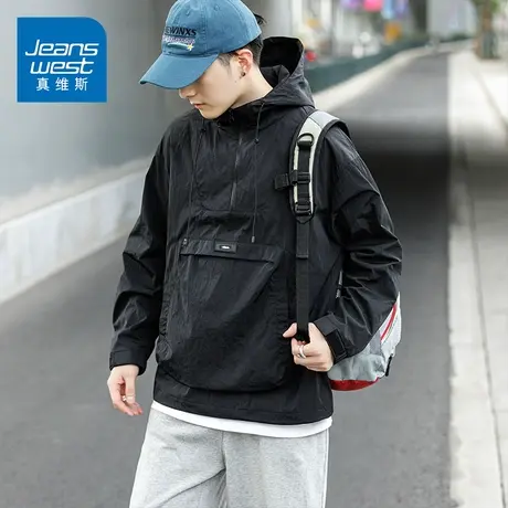 KZ真维斯春秋季工装冲锋外套男士痞帅连帽卫衣套头春天男装上衣服商品大图