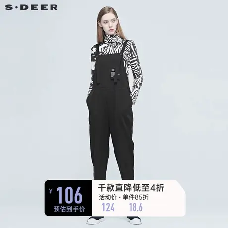 sdeer圣迪奥春秋女装简约印花挖袋宽松黑色直筒背带裤S20380825🌛商品大图