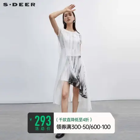 sdeer圣迪奥女装夏季国风水墨印花网纱不规则连衣裙S20281222🍚商品大图