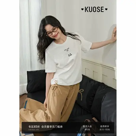 阔色白色刺绣t恤宽松正肩短袖25夏季新款女半袖内搭休闲短款上衣图片