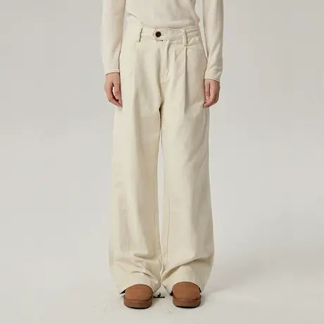 omont蛋挞家 纯棉磨毛高腰直筒显瘦休闲裤秋冬百搭宽松牛仔裤商品大图