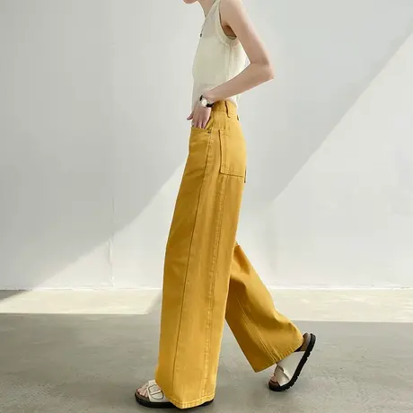 多巴胺姜黄色牛仔裤女夏季薄款裤子高腰宽松休闲显瘦直筒阔腿裤子商品大图