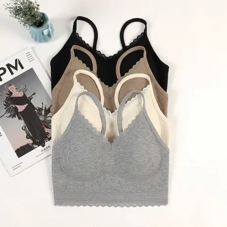 2025新款法式蕾丝吊带背心女内搭性感美背文胸一体打底上衣商品大图