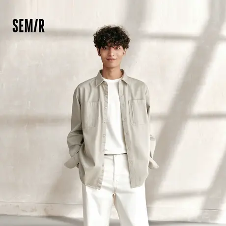 [商场同款]森马长袖衬衫男简约秋季新款情侣宽松工装外套百搭上衣图片