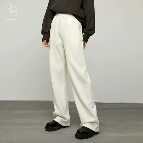 子苞米高腰针织直筒阔腿裤2023秋冬新款宽松显瘦垂感白色休闲裤女商品大图