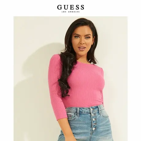 GUESS新夏女士纯色露背修身显瘦七分袖针织衫上衣-W1GP26R9UO1商品大图