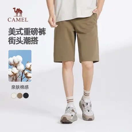 骆驼男装休闲短裤男2025新款夏季美式中裤重磅宽松运动针织五分裤商品大图