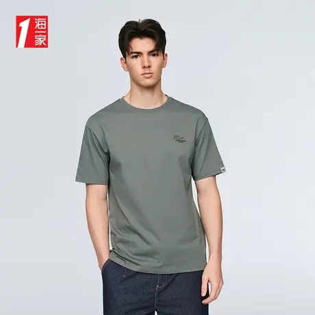 海一家经典圆领短T2025年夏季新款字母刺绣男士短袖T恤商品大图