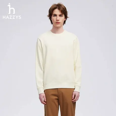 Hazzys哈吉斯秋季英伦风男士长袖圆领卫衣纯色保暖舒适套头上衣潮商品大图