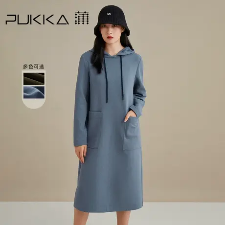 蒲PUKKA 连帽卫衣连衣裙女秋冬新品宽松长袖气质女神范长裙图片