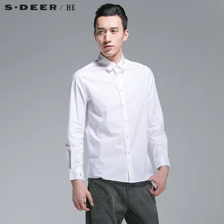 sdeerhe【会员日】圣迪奥现代感时尚白色纯棉长袖衬衫H14170566图片