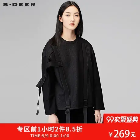 sdeer圣迪奥外套春女2018新款可拆卸飘带装饰毛呢上衣冬Y17482210图片