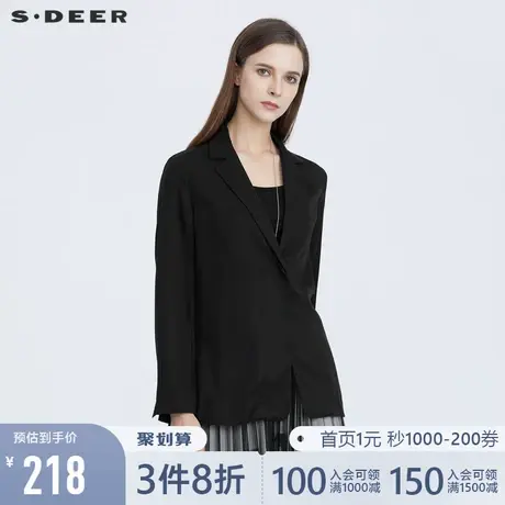 sdeer圣迪奥女装休闲平驳领直筒黑色西装外套S21162207图片