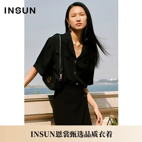 INSUN恩裳夏款凉感醋酸休闲短袖衬衫商品大图