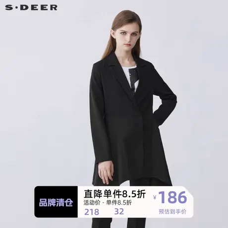 sdeer圣迪奥女装休闲西装领拼接不规则长袖风衣S21361702图片