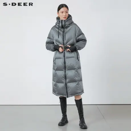 【直播间专属】sdeer圣迪奥女装抽绳连帽收腰长款羽绒服S224Z2411图片