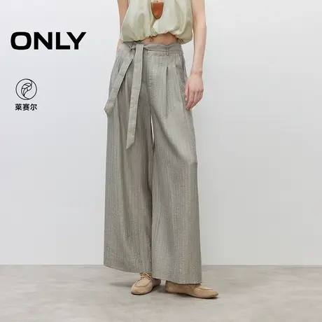 ONLY2025夏季新款飘带设计竖条纹肌理面料垂感宽松阔腿休闲裤女商品大图