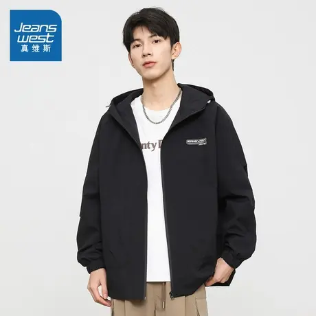 E5真维斯男装2025春季新款 男款时尚简约百搭宽松连帽夹克外套男商品大图