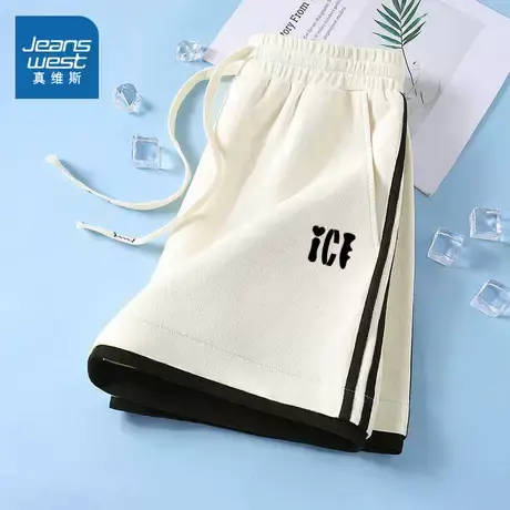 NOB真维斯运动短裤女夏新款青少年宽松bf慵懒风华夫格撞色三分裤商品大图