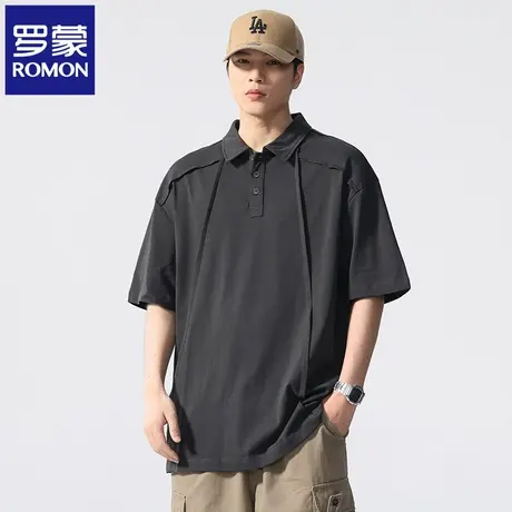 罗蒙高级感潮牌宽松男士短袖polo衫夏季新款拼接半袖纯棉T恤薄N1Z图片