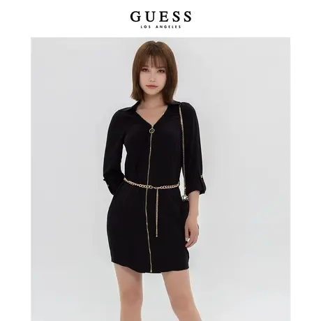 【38上新季】GUESS新款女士polo领长袖衬衫式收腰系带连衣裙商品大图