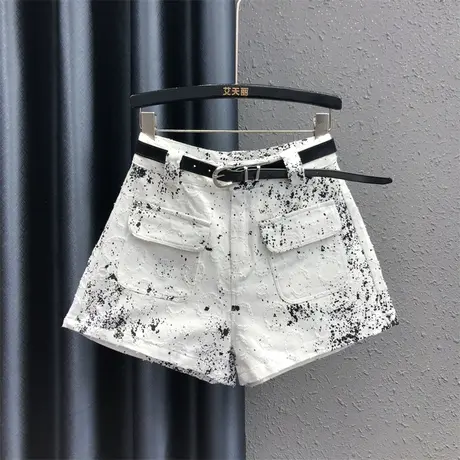 欧货重工手工磨破牛仔短裤女2025春夏新款时尚点染显瘦a字阔腿裤商品大图