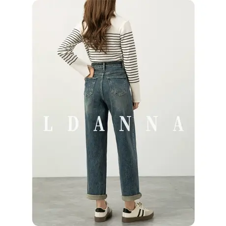 2025新款男友裤小个子九分牛仔裤女春秋复古香蕉镰刀裤直筒阔腿裤商品大图