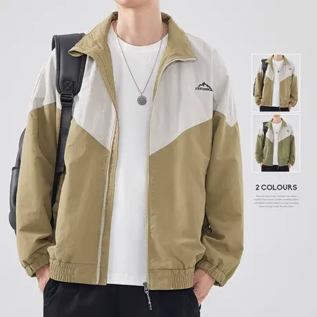 hansca2024春秋季新款拼色外套男潮牌美式复古立领休闲教练夹克男商品大图