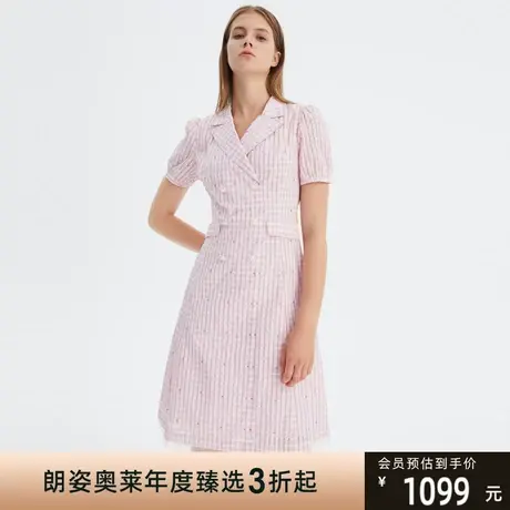 朗姿旗下奥莱夏季连衣裙夏季polo领格纹文艺风简约女式连衣裙图片