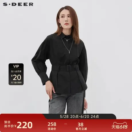 【sdeer奥莱】圣迪奥女装休闲翻领拼接收腰长袖衬衫S221Z0503图片