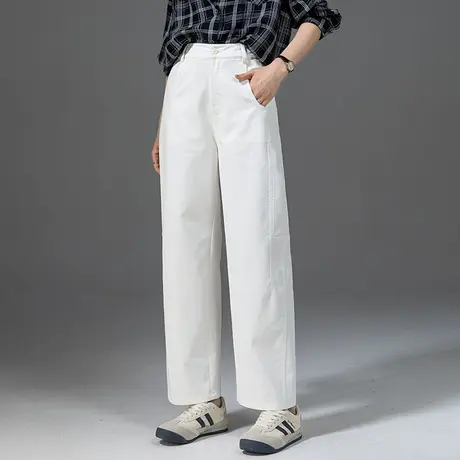 白色裤子女春夏2025新款小个子哈伦裤休闲阔腿直筒香蕉弯刀镰刀裤商品大图