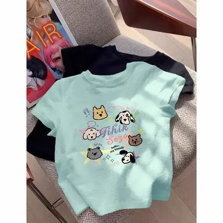 2025夏季多巴胺穿搭薄荷绿正肩上衣女美式甜辣妹别致绝美短袖T恤图片