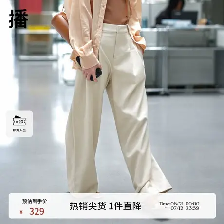 播高腰直筒裤夏季新款简约宽松休闲阔腿百搭女DDQ2KD5430商品大图