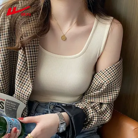 回力方领吊带背心外穿女夏2025新款修身纯色内搭短款无袖运动上衣商品大图