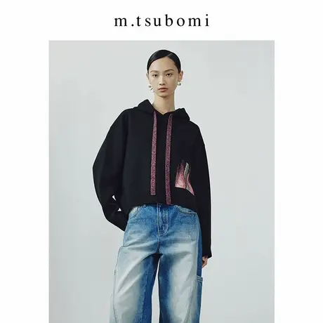 子苞米宽松休闲连帽长袖针织衫2024春季新款简约设计感套头卫衣女图片