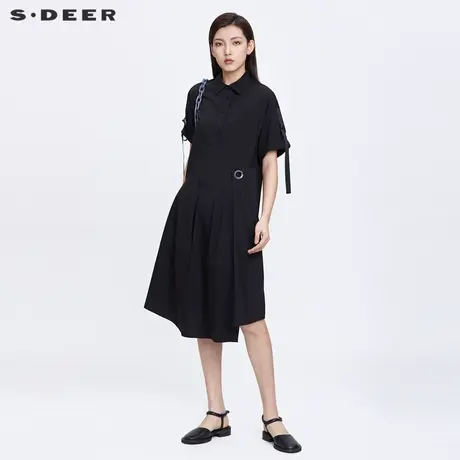 sdeer圣迪奥22夏装新品休闲翻领半门襟不规则拼接连衣裙S22281268图片