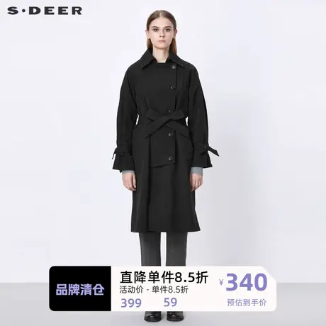 sdeer圣迪奥女装时尚翻领收腰单排扣长款风衣S21381803图片