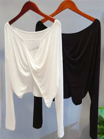 夏季性感大露背长袖防晒T恤女美背宽松罩衫短款上衣瑜伽舞蹈服潮商品大图